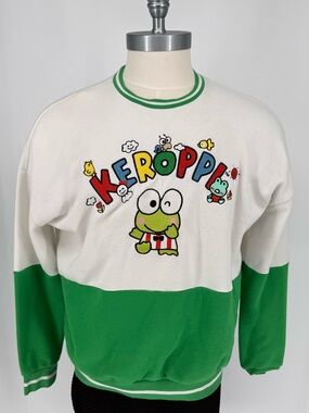Sanrio Keroppi White and Green Sweatshirt Embroidered Frog Size Mens Medium